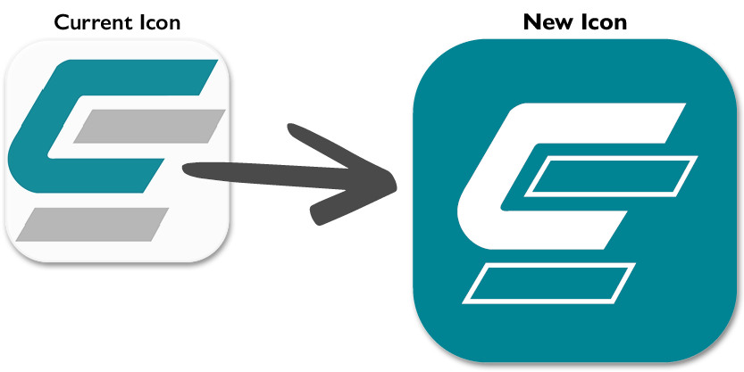 New icon shown with white logo on teal background.