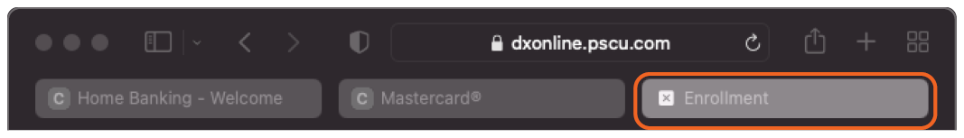 screenshot of Safari browser window with new Enrollment tab