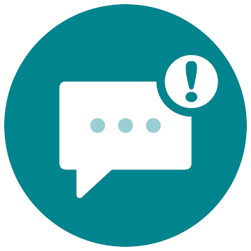 Icon of talking bubble with a notification marker showing an exclamation point