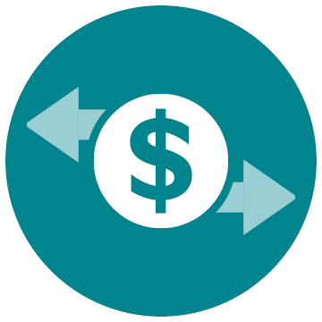 Icon of arrows poting out to the left and right of a dollar sign