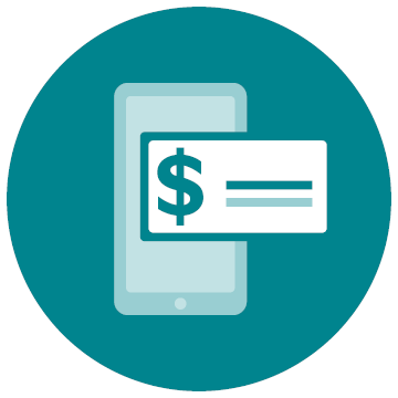 Icon of a mobile device with a check.