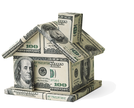 Dollar bills folded in the shape of a house.