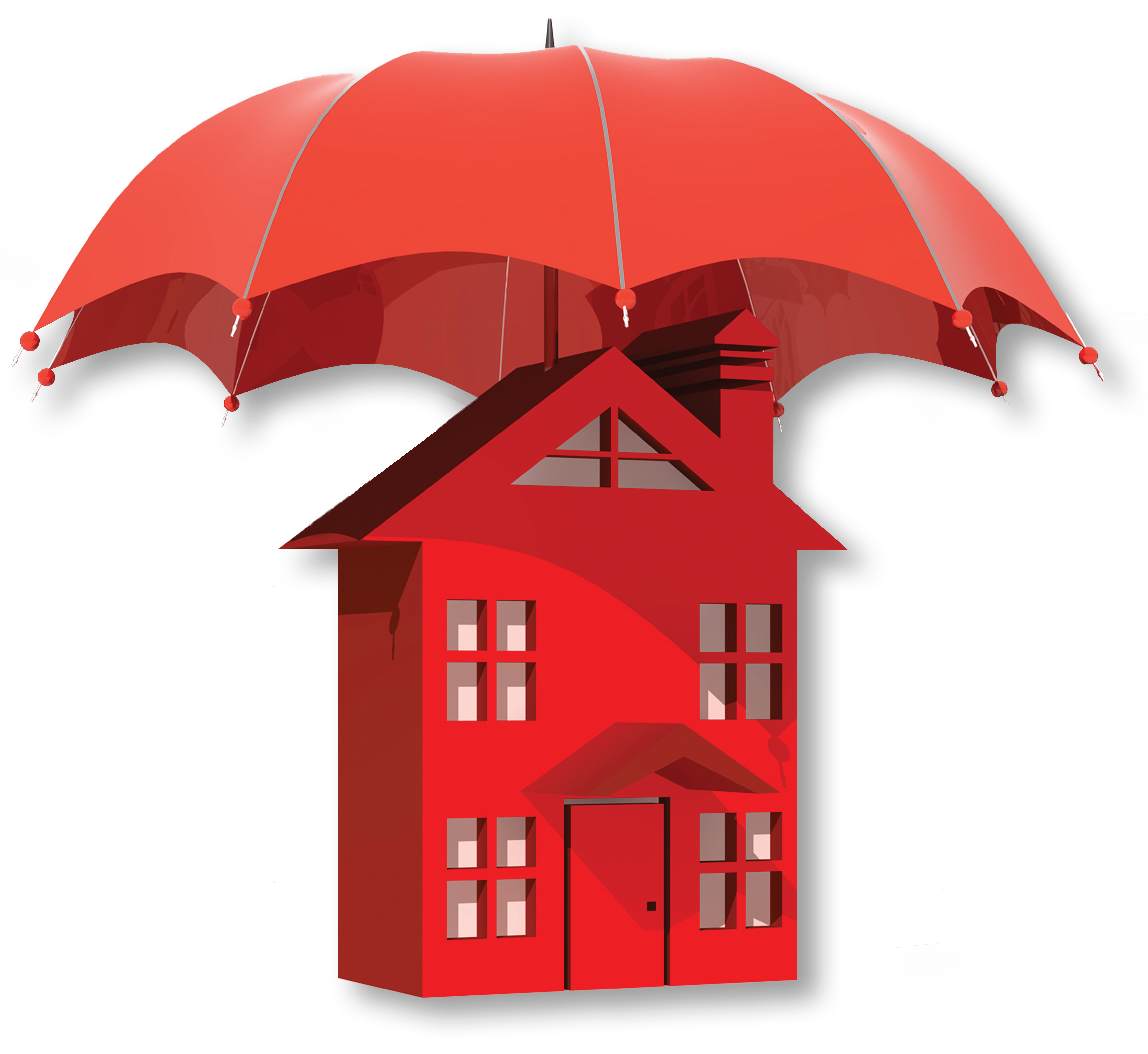 Red umbrella protecting house.