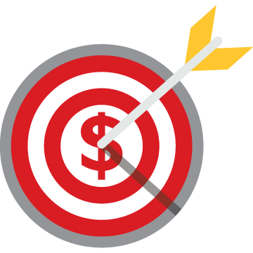 Arrow hits the target with a dollar sign at the center.